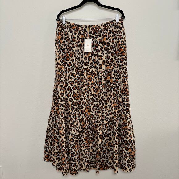 NWT Mille Paola Skirt Tiered Cheetah Leopard Size Large - Picture 1 of 6